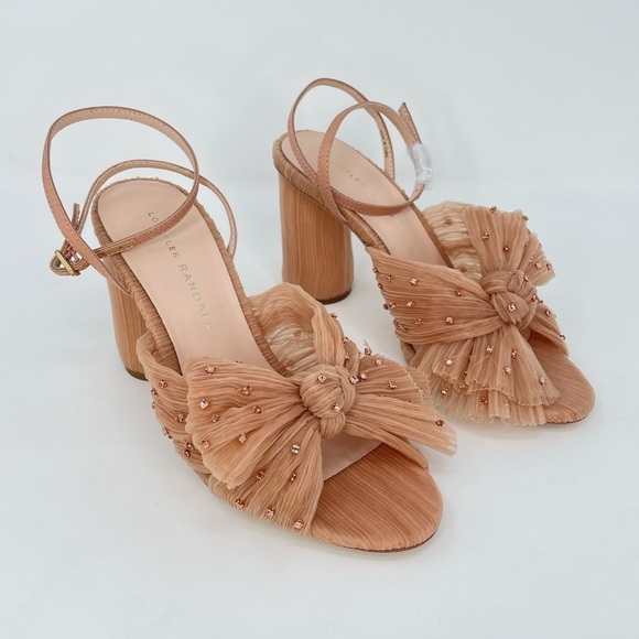 NWOB Loeffler Randall Camellia Pleated Bow Heels in Beauty Blush Rhinestones 5.5 - Picture 4 of 9